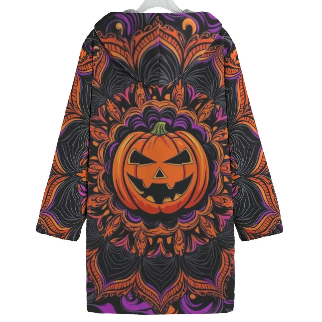 Pumpkin Mandala Magic Trench Coat, Halloween Jack-o’-Lantern Gothic Jacket, Spooky Mandala Art Outerwear, Halloween Costume Ideas, Couples Halloween Costumes