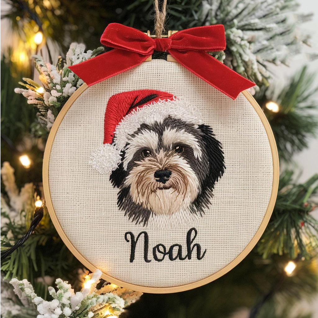 Custom Embroidered Pet Portrait Ornament, Custom Embroidered Christmas Ornament, Pet Portrait Gift for Pet Lovers, Custom Pet Christmas Gift