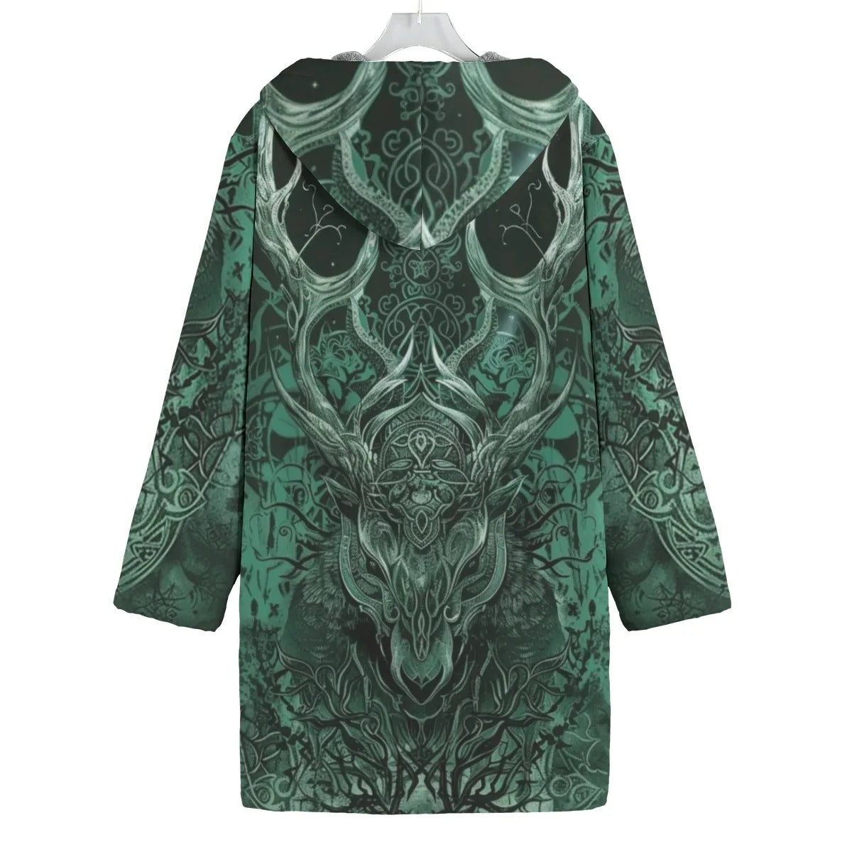 Viking Coat with Antler Design, Norse Mythology Inspired Hooded Cloak, Warm Fleece Lined, Medieval Fantasy Cosplay, Winter Cloak