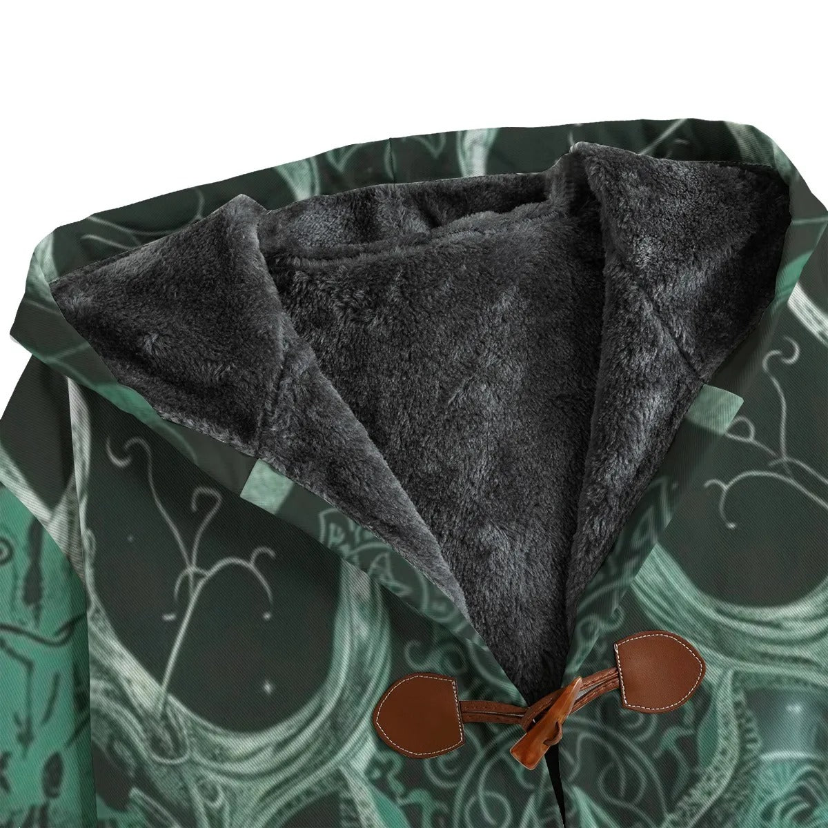 Viking Coat with Antler Design, Norse Mythology Inspired Hooded Cloak, Warm Fleece Lined, Medieval Fantasy Cosplay, Winter Cloak