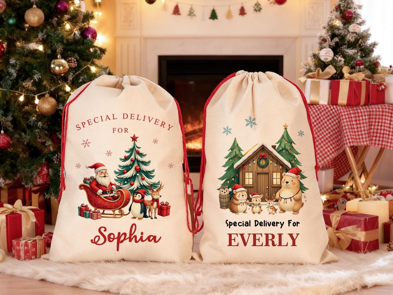 Personalized Large Santa Sack, Christmas Family Santa Bag, Custom Name Santa Gift Bag, Christmas Gift Bag, Holiday Gift Bag, Xmas Gift for Kids