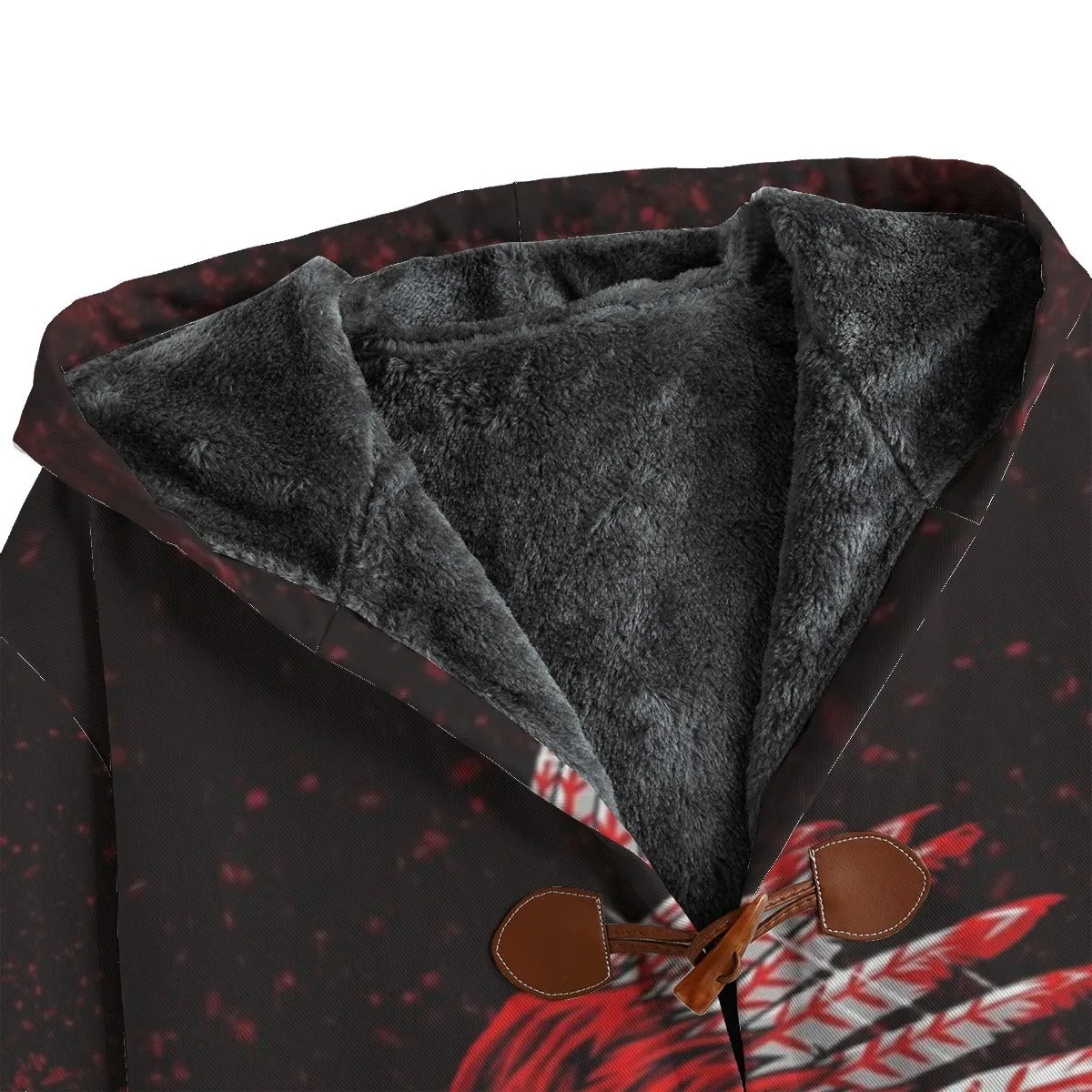 Native American Skull Coat, Red Feather Headdress Jacket, Tribal Gothic Outerwear, Red Smoke Graphic Coat, Warrior Biker Style