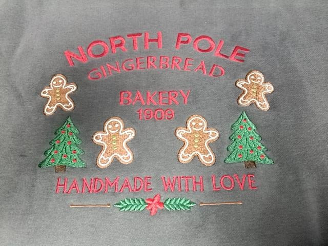 North Pole Gingerbread Embroidered Sweatshirt, Christmas Bakery Crewneck, Holiday Sweater, Cute Gingerbread Shirt, Xmas Gift for Her EBAC50