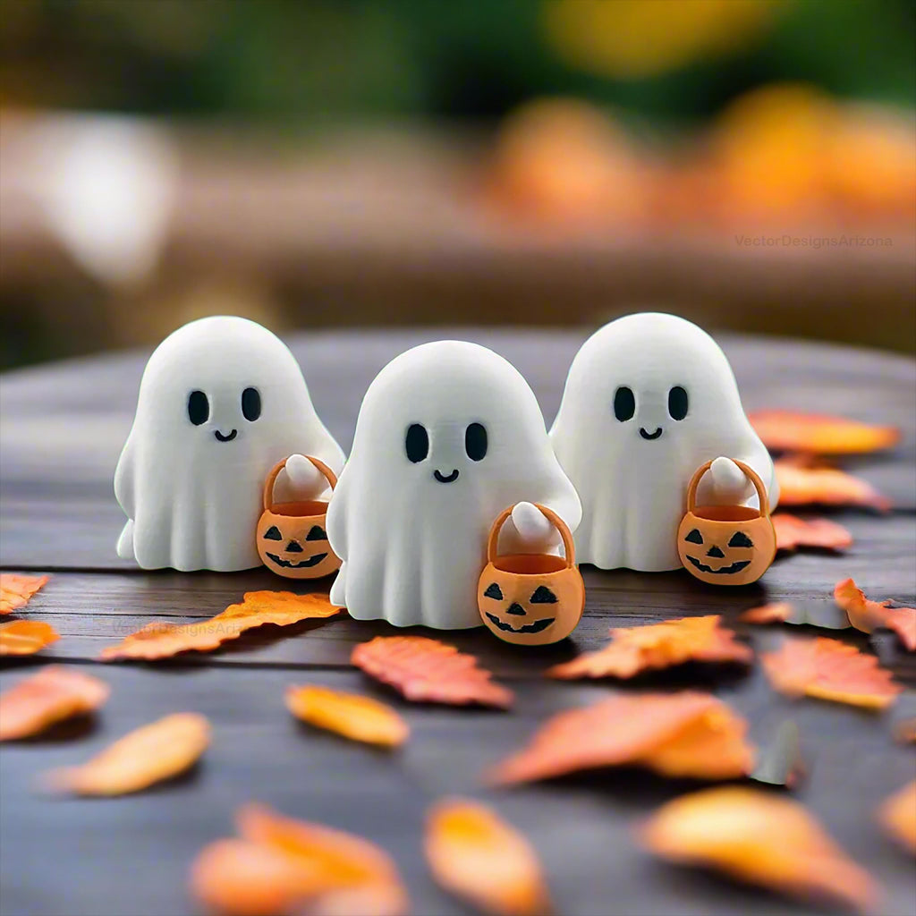 Halloween Ghost Pumpkin Statue, Cute Spooky Halloween Decor, Indoor & Outdoor Halloween Home Decoration, 3D Printed Ghost Ornament