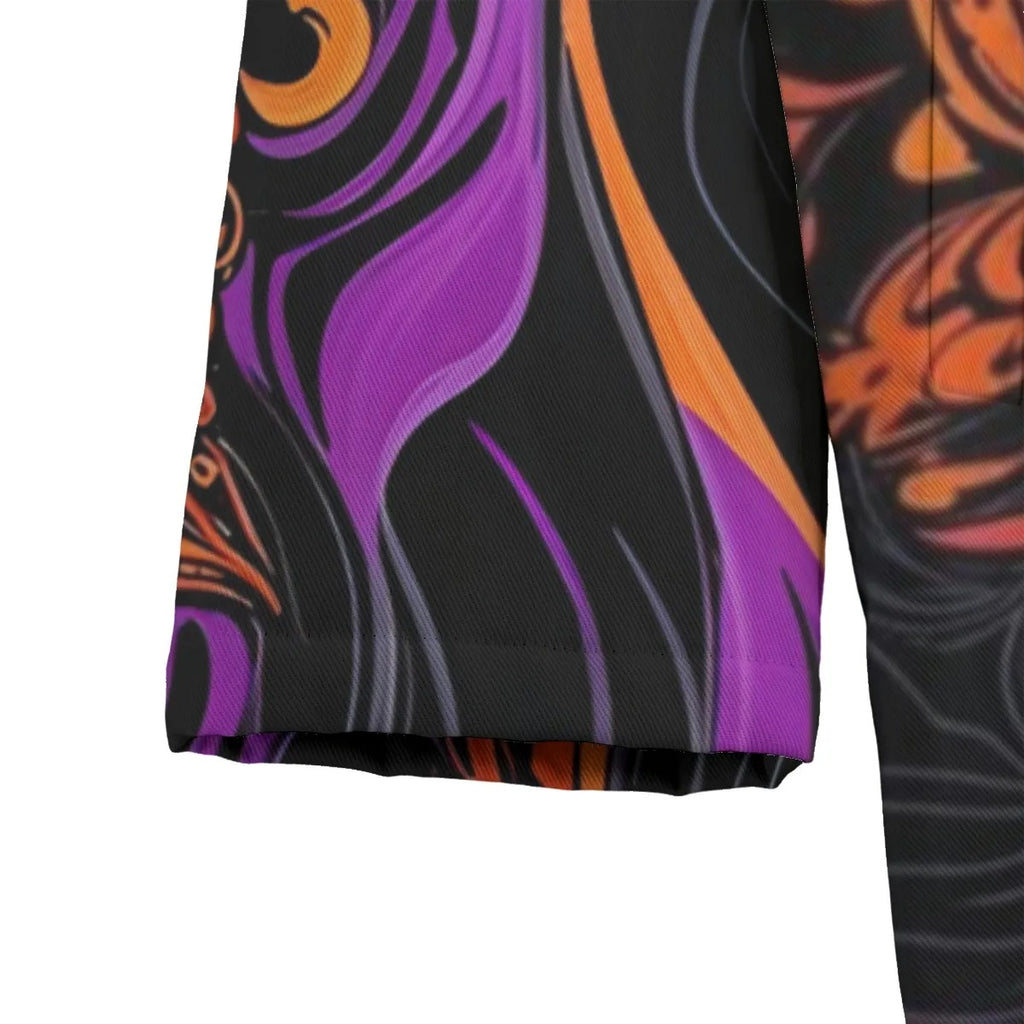 Pumpkin Mandala Magic Coat, Halloween Jack-o’-Lantern Gothic Jacket, Spooky Mandala Art Outerwear, Fall Festival Fashion