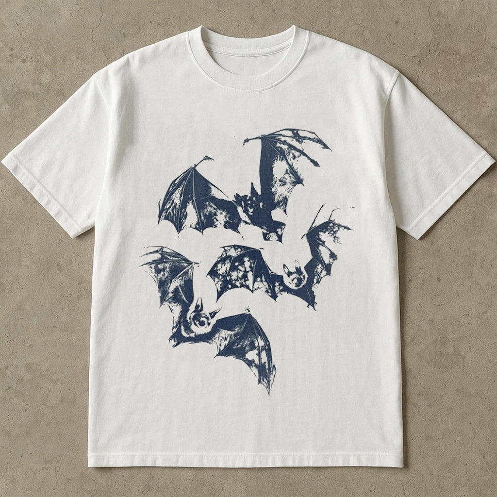 Halloween T Shirt, Three Bats Y2k T Shirt, Vintage 90s Style Bat Shirt, Washed Retro Halloween T Shirts For Adults