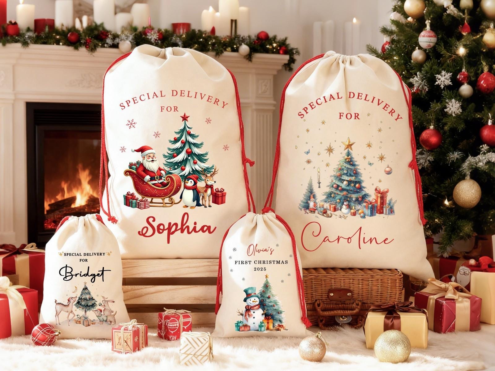 Personalized Large Santa Sack, Christmas Family Santa Bag, Custom Name Santa Gift Bag, Christmas Gift Bag, Holiday Gift Bag, Xmas Gift for Kids