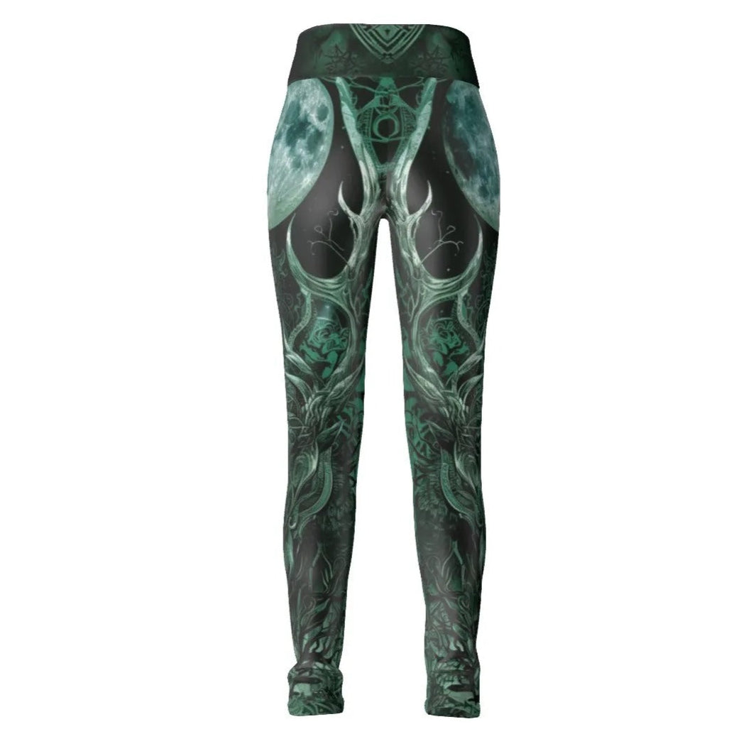 Viking Leggings, Women’s Norse Mythology Yoga Pants with Celtic Wolf & Warrior Rune Design