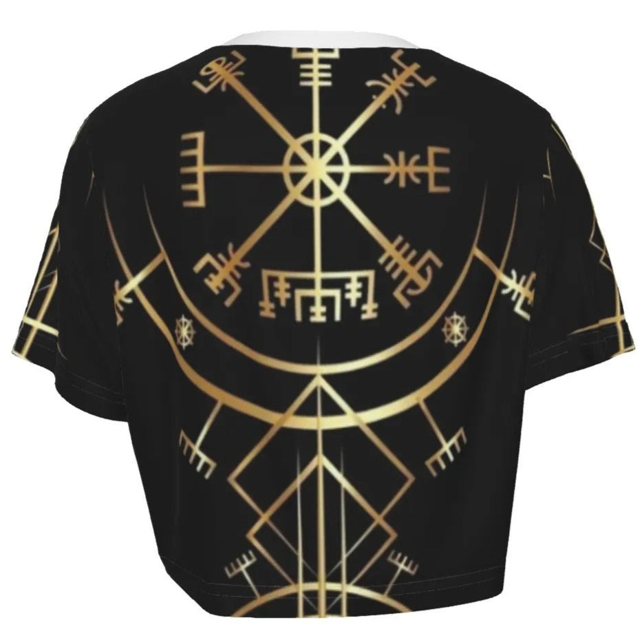 Viking Vegvisir Mysticism Crop Top, Norse Compass Rune Shirt, Nordic Viking Spiritual Fashion, Viking Sacred Geometry Top