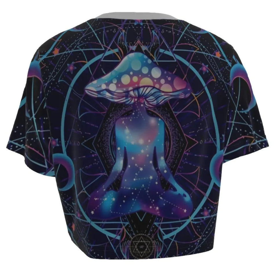 Mystic Mushroom Awakening Crop Top, Psychedelic Spiritual Shirt, Cosmic Mushroom Short Top, Visionary Art Festival Wear, Boho Mystic Style