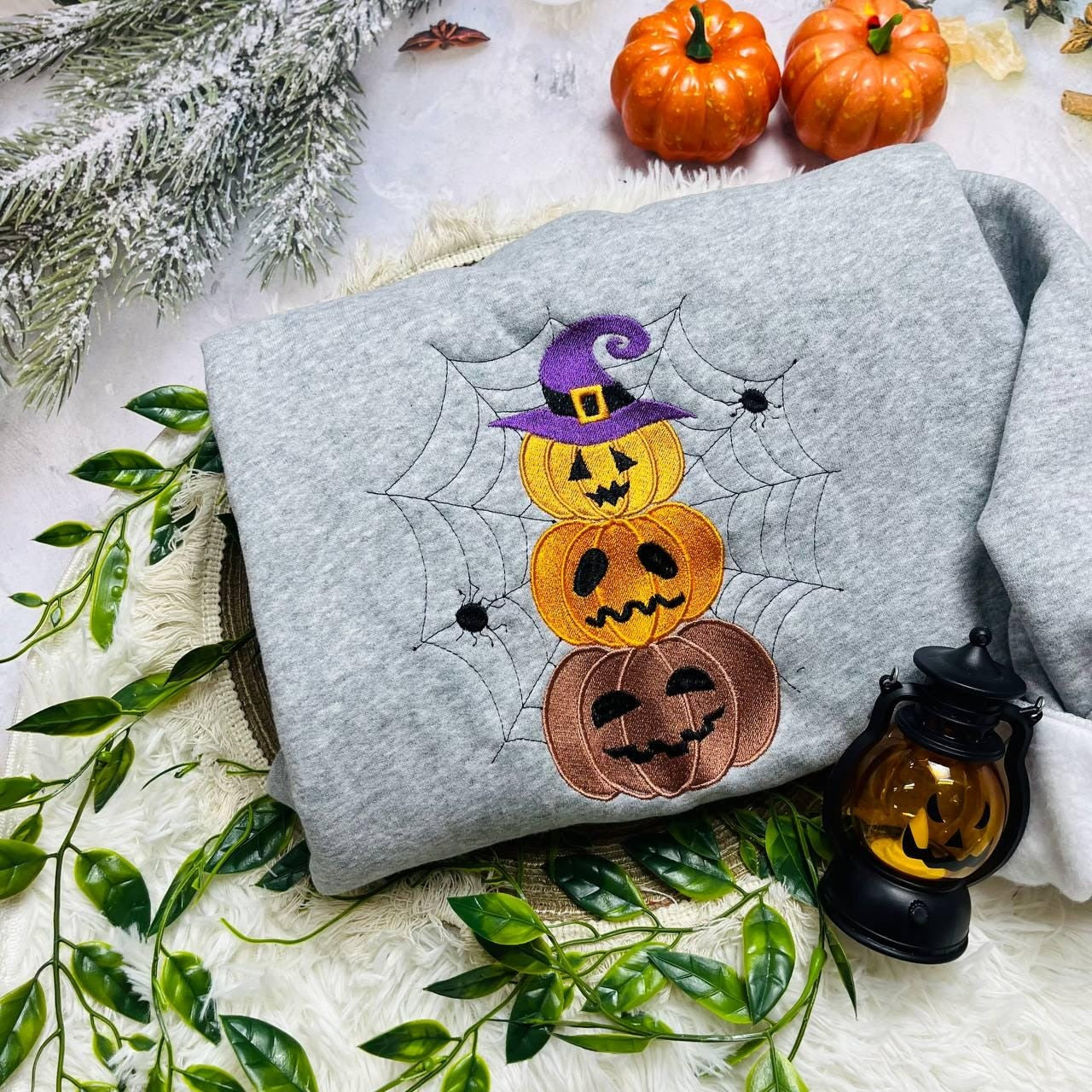 Embroidered Pumpkin Sweatshirt, Embroidered Fall Sweatshirt, Jack-o-Lantern Sweatshirt, Halloween Embroidered Sweatshirt, Spooky Season, Halloween Gift EBAC20