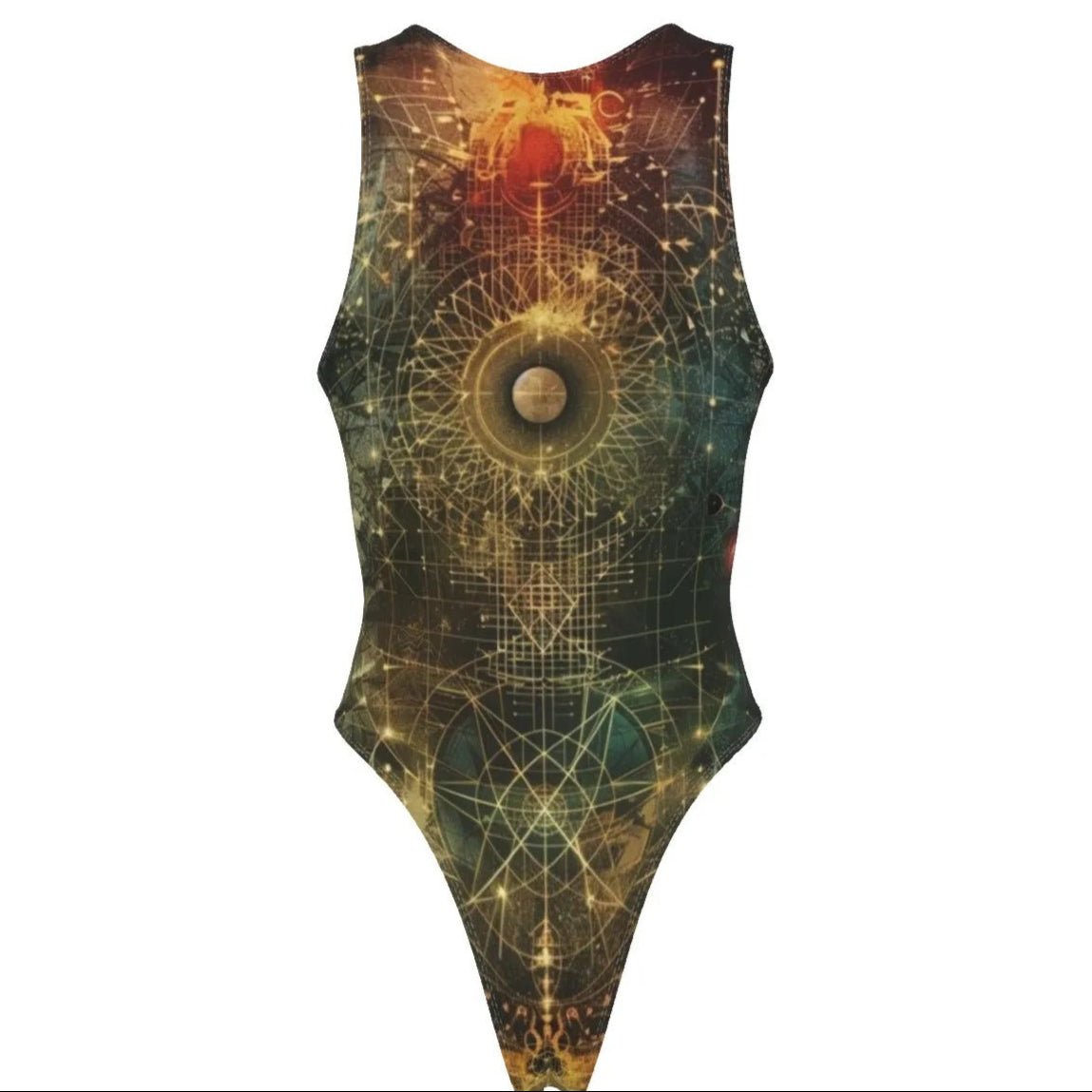Celestial Alchemy Swimsuit, Spiritual Swimwear with Astrology & Alchemy Symbols, Swimsuit for Starseeds & Divine Feminine Energy