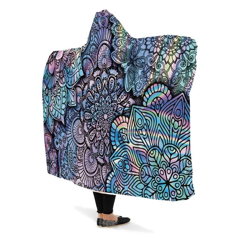 Mandala Hooded Planket – Soft Pastel Mandala Pattern Hooded Blanket, Cozy and Stylish, BKLAC133