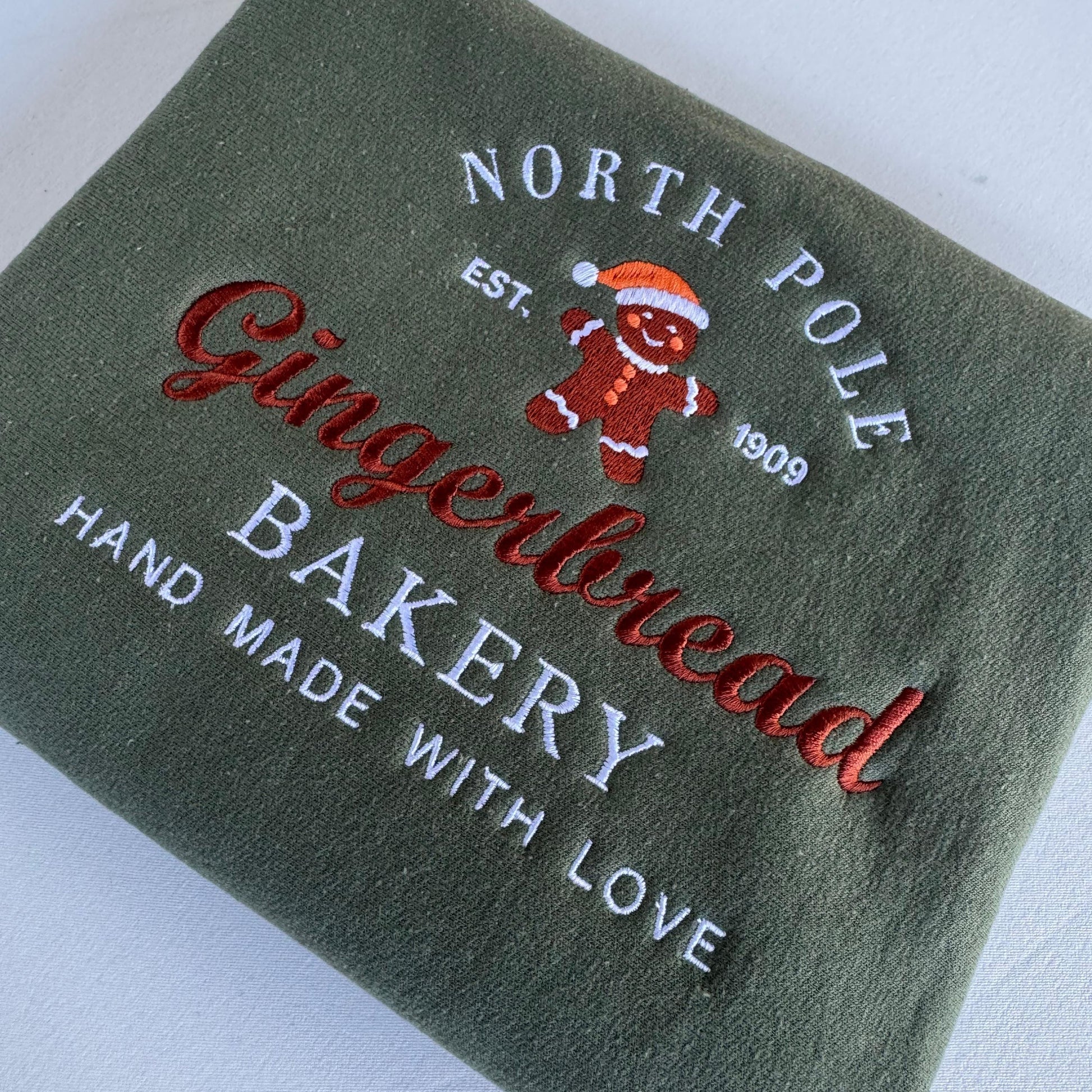 Gingerbread Bakery Embroidered Sweatshirt, Christmas Crewneck Holiday Sweater, North Pole Cookie Baking Shirt, Xmas Women Gift, Baker Gift. EBAC68