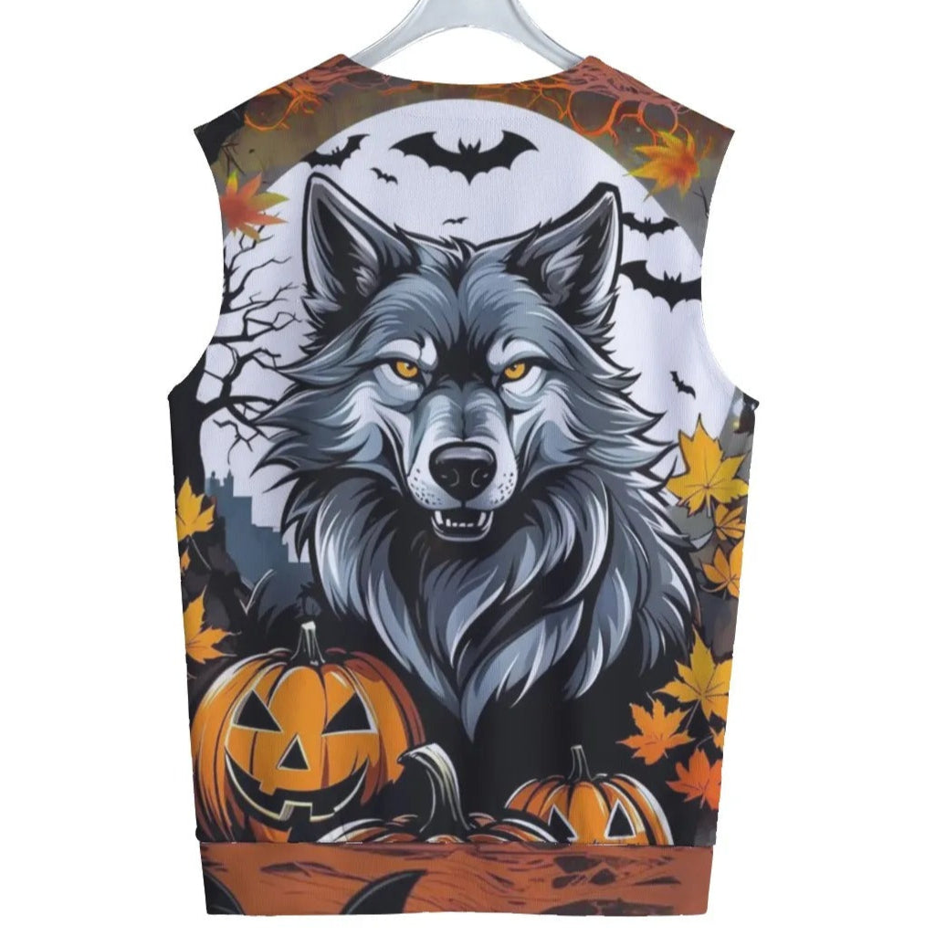 Howling Halloween Costumes Ideas Night Wolf Tank Top, Spooky Pumpkin Bat Shirt, Plus Size Halloween Costumes, Gothic Halloween Muscle Tee
