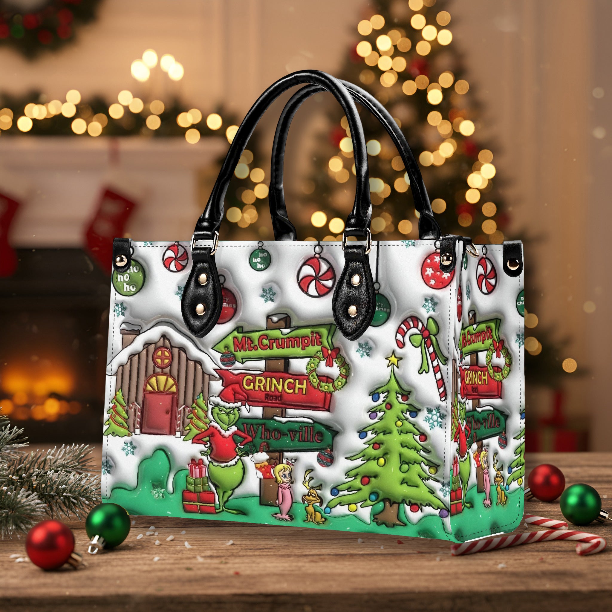 Christmas Village Handbag, Festive Holiday Tote, Cozy Winter Purse, Christmas Party Shoulder Bag Gift
