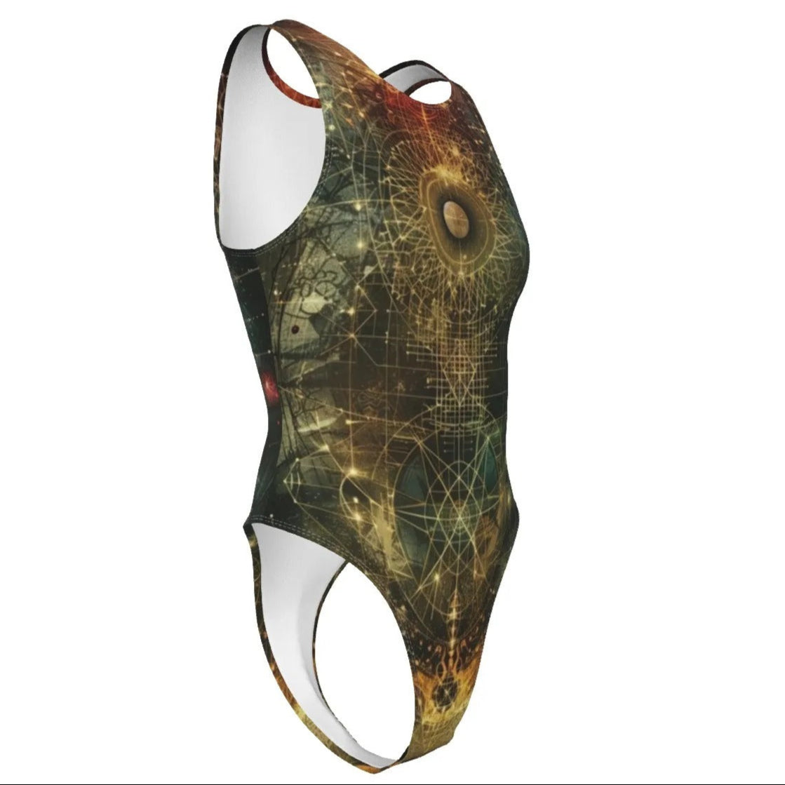 Celestial Alchemy Swimsuit, Spiritual Swimwear with Astrology & Alchemy Symbols, Swimsuit for Starseeds & Divine Feminine Energy