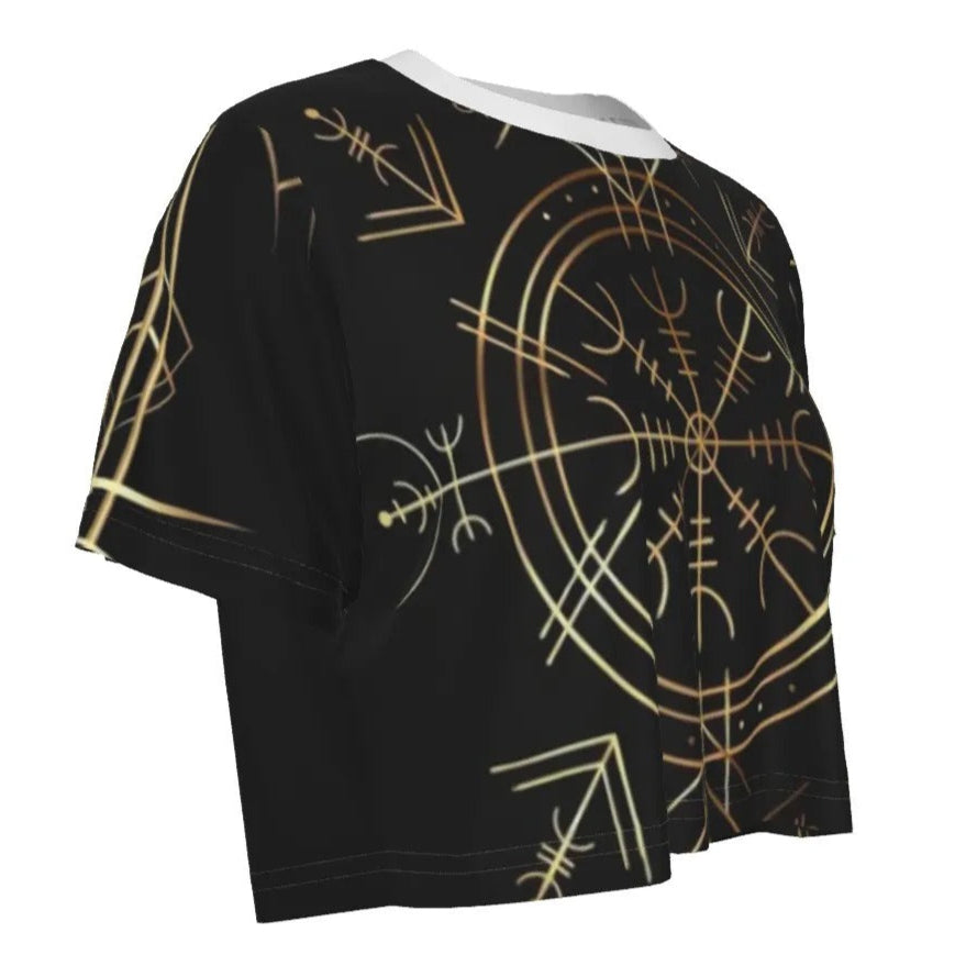 Viking Vegvisir Mysticism Crop Top, Norse Compass Rune Shirt, Nordic Viking Spiritual Fashion, Viking Sacred Geometry Top
