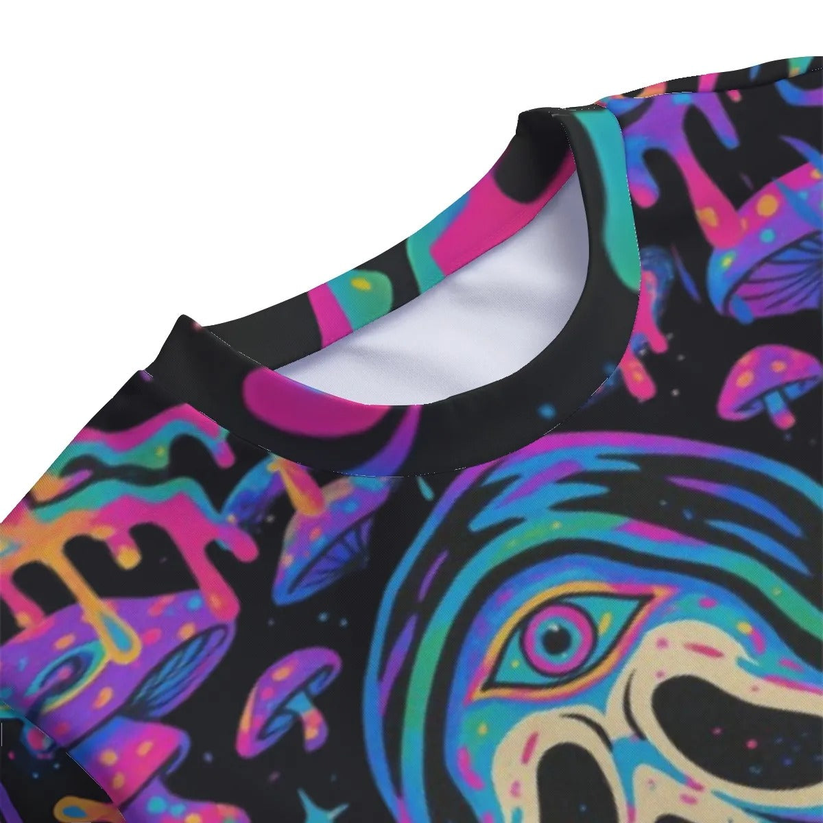Psychedelic Halloween Mushrooms Women’s Sweater, Neon Trippy Mushroom Knitwear, Spooky Halloween Pullover, Horror Art Fashion