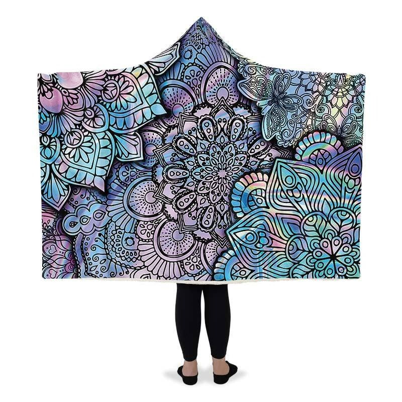 Mandala Hooded Planket – Soft Pastel Mandala Pattern Hooded Blanket, Cozy and Stylish, BKLAC133