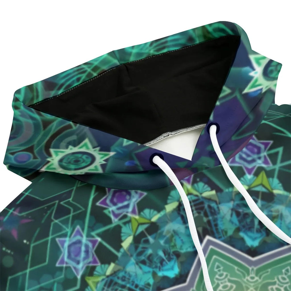 Yantric Geometry Women Hoodie, Sacred Geometry Hoodie, Green Mandala Art Sweatshirt, Psychedelic Pullover, Spiritual Festival Wear, Boho Meditation Clothing, Mystic Fashion