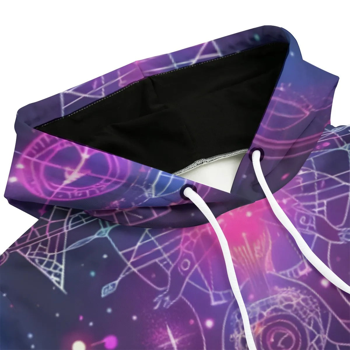 Cosmic Mysticism Women Hoodie, Galaxy Print Hoodie, Psychedelic Pullover, Magic Symbols Sweatshirt, Spiritual Festival Wear, Boho Mystic Clothing, Colorful Hooded Top