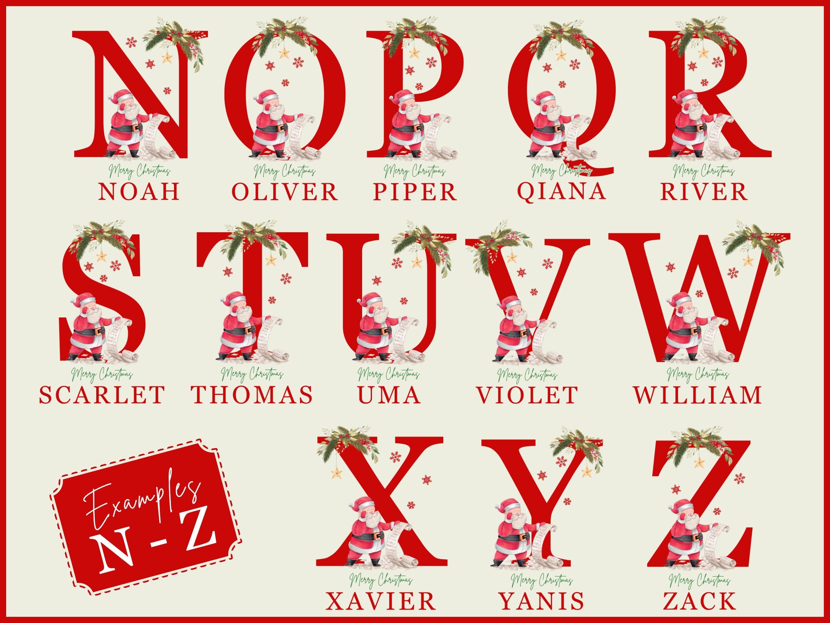 Personalized Santa Sack, Christmas Gift Bag with Initial & Name, Santa Claus Print Holiday Bag, Custom Xmas Present Bag for Kids