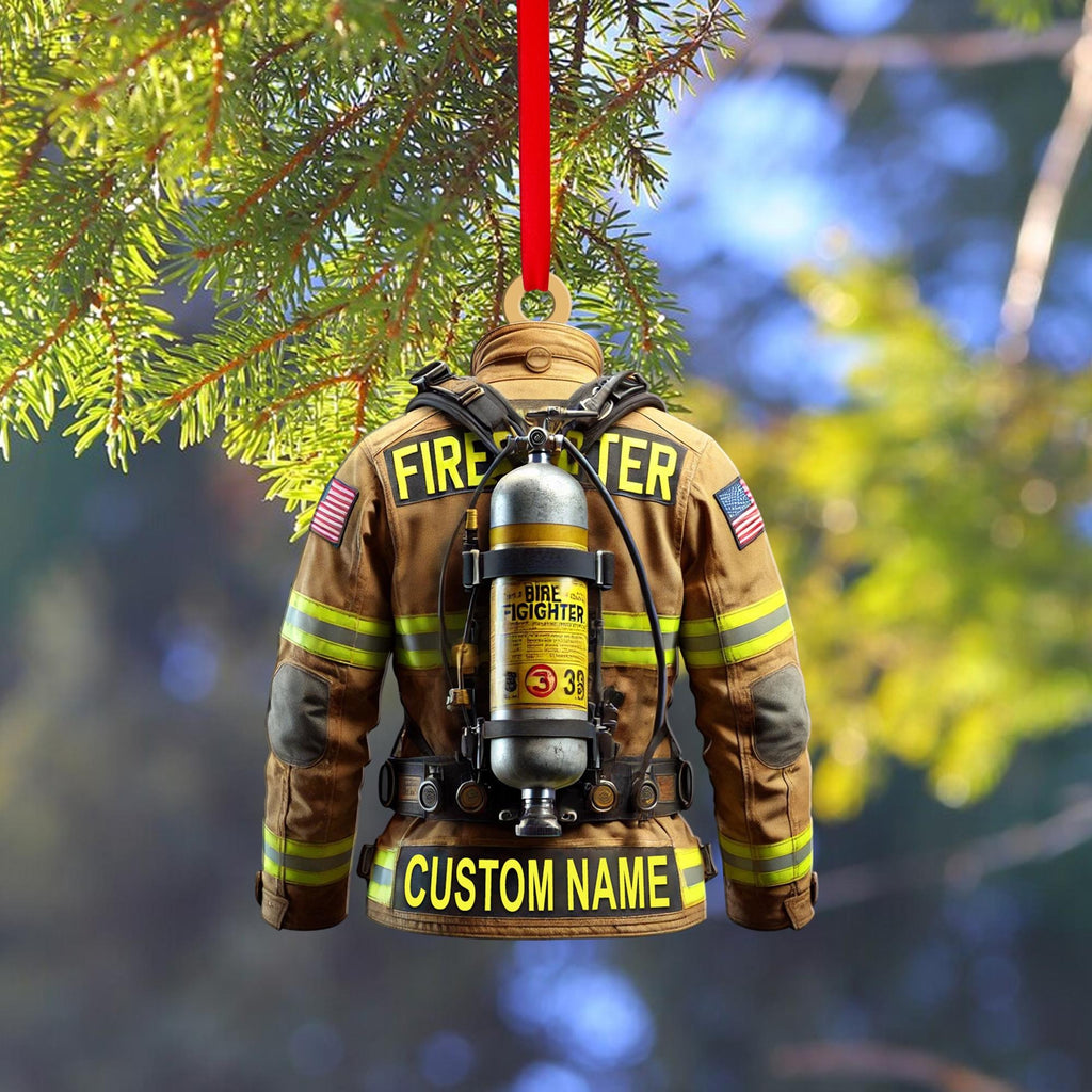 Custom Firefighter Ornament, Firefighter Uniform Wood Ornament, Birthday Gift for Dad Papa, Fireman Christmas Ornaments, Firefighter Gift
