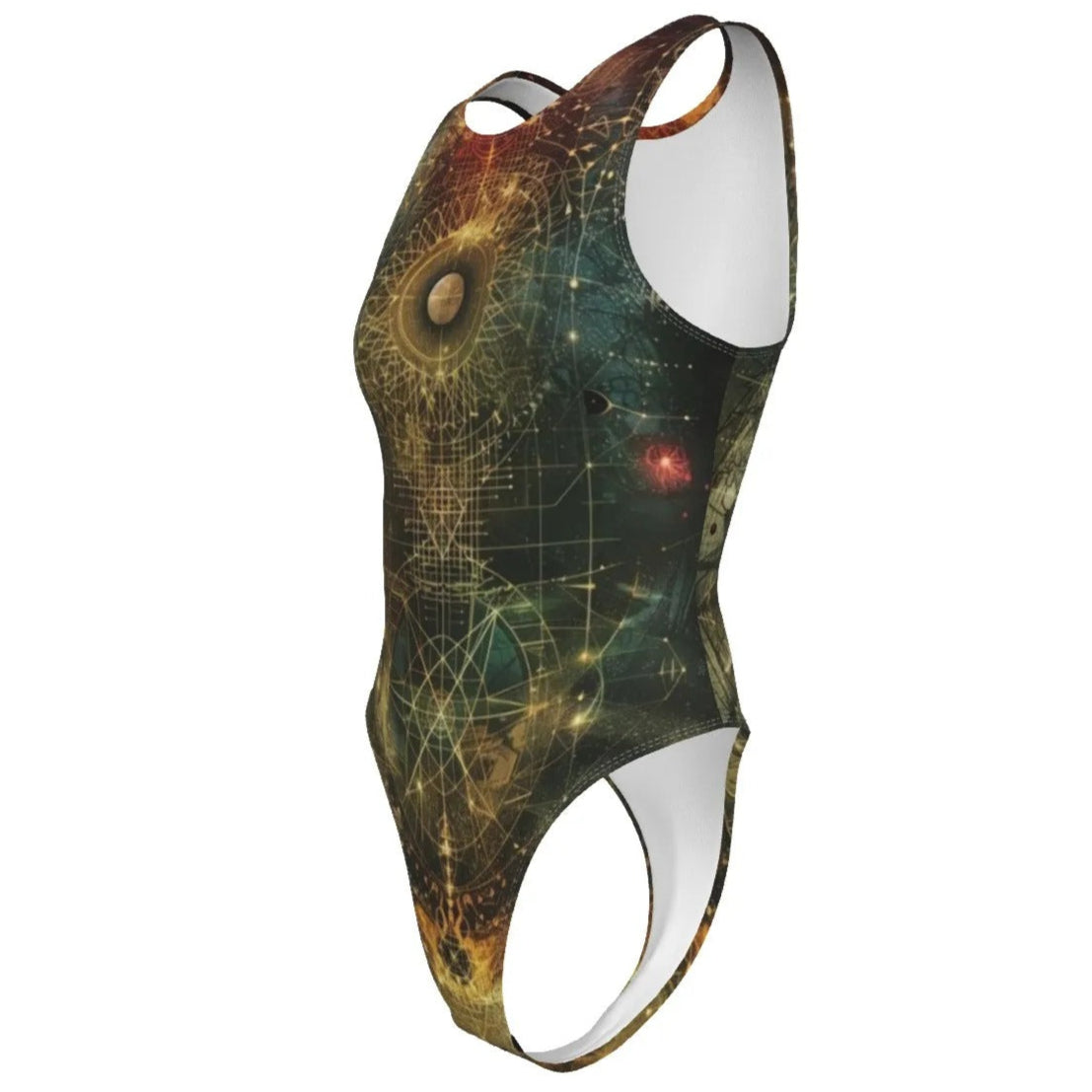 Celestial Alchemy Swimsuit, Spiritual Swimwear with Astrology & Alchemy Symbols, Swimsuit for Starseeds & Divine Feminine Energy