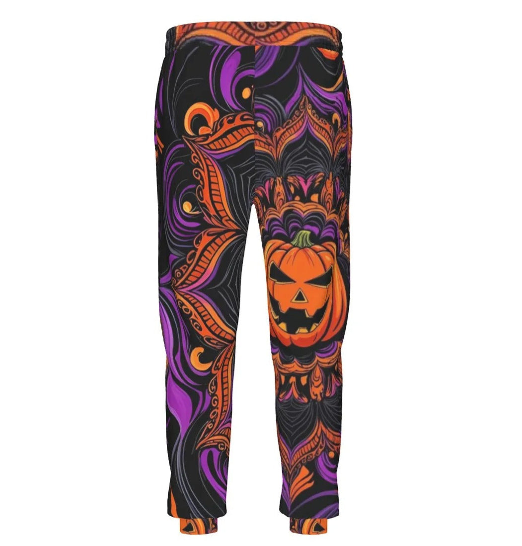 Pumpkin Mandala Magic Joggers, Halloween Jack-o’-Lantern Sweatpants, Spooky Mandala Art Bottoms, Gothic Fall Loungewear