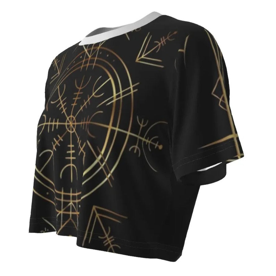 Viking Vegvisir Mysticism Crop Top, Norse Compass Rune Shirt, Nordic Viking Spiritual Fashion, Viking Sacred Geometry Top