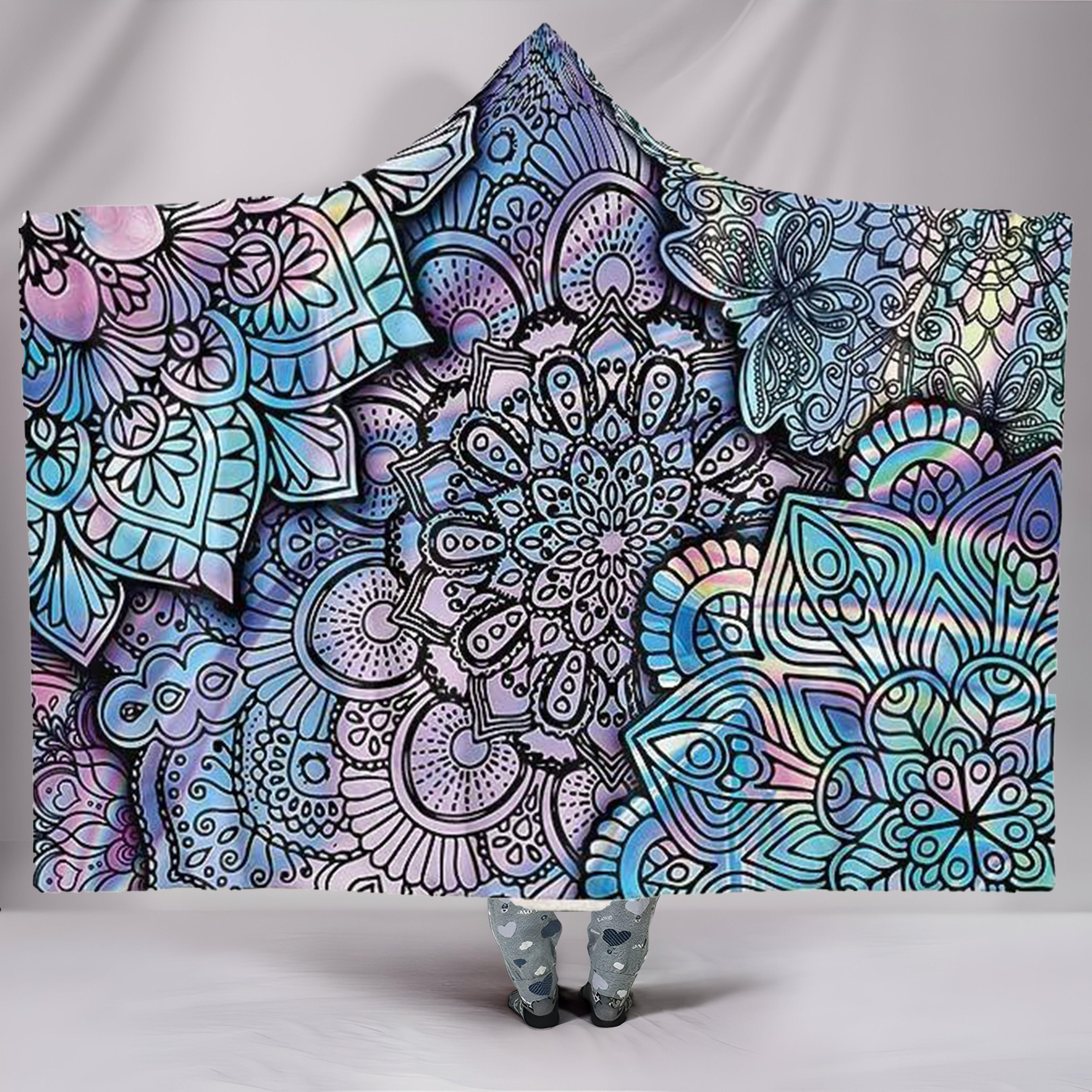 Mandala Hooded Planket – Soft Pastel Mandala Pattern Hooded Blanket, Cozy and Stylish, BKLAC133