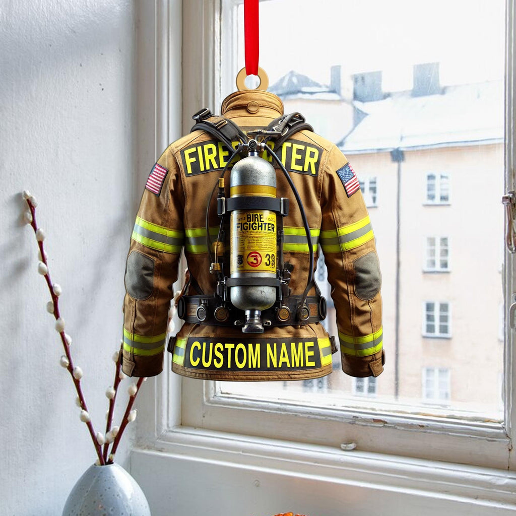Custom Firefighter Ornament, Firefighter Uniform Wood Ornament, Birthday Gift for Dad Papa, Fireman Christmas Ornaments, Firefighter Gift
