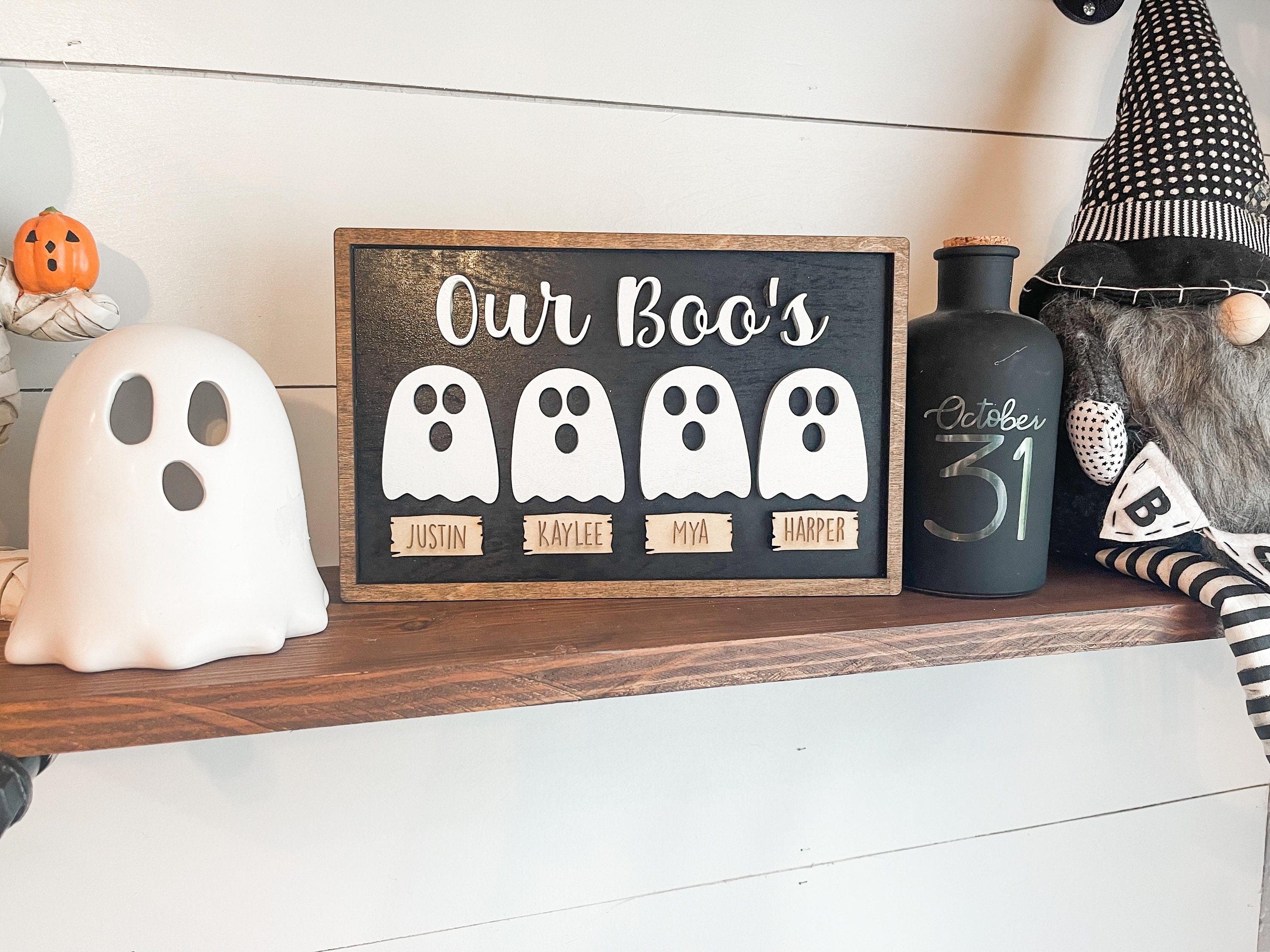 Our Boo's Personalized Family Halloween Sign, Family of Ghosts, Adorable Halloween Decor, Farmhouse Halloween Decor, Family Signs