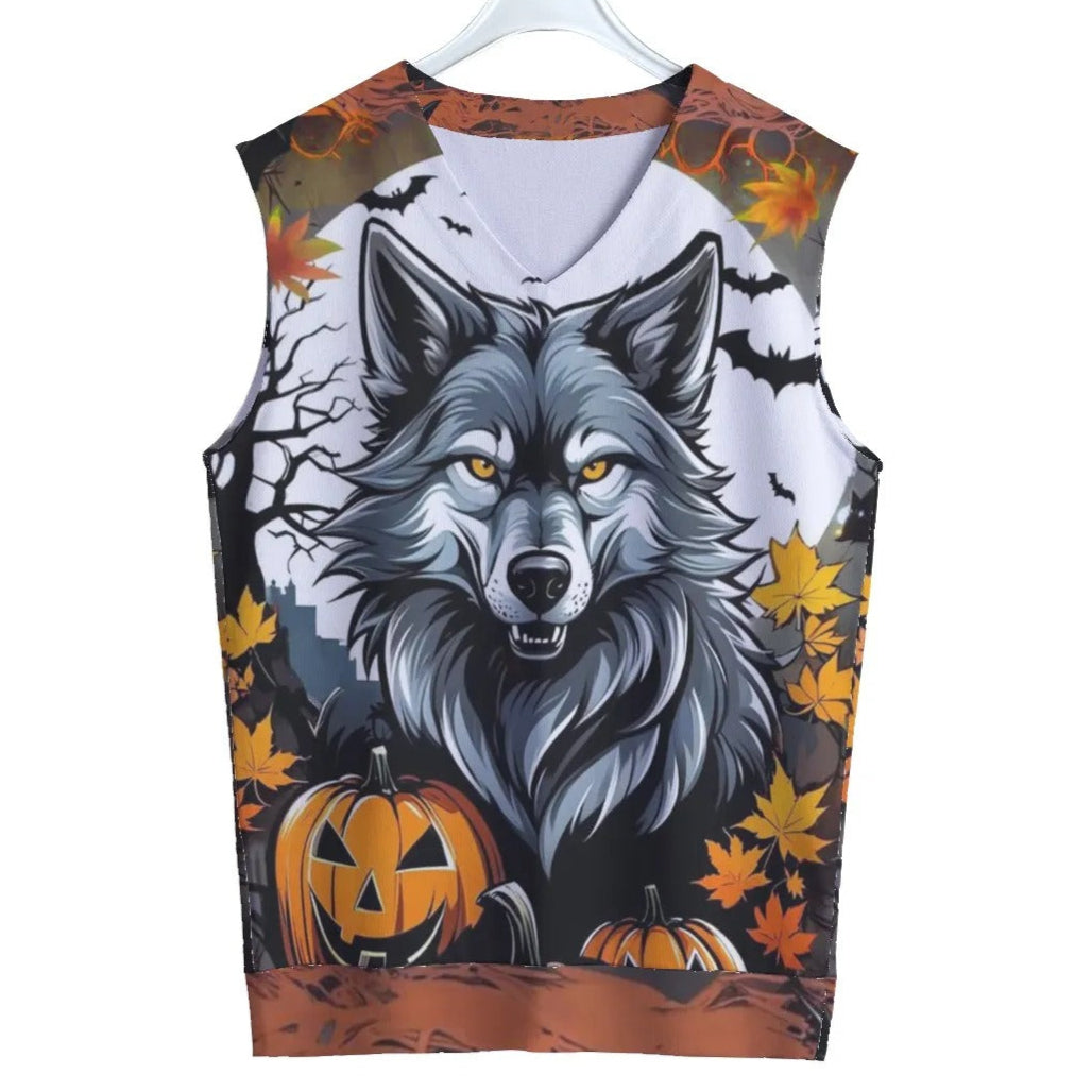Howling Halloween Costumes Ideas Night Wolf Tank Top, Spooky Pumpkin Bat Shirt, Plus Size Halloween Costumes, Gothic Halloween Muscle Tee
