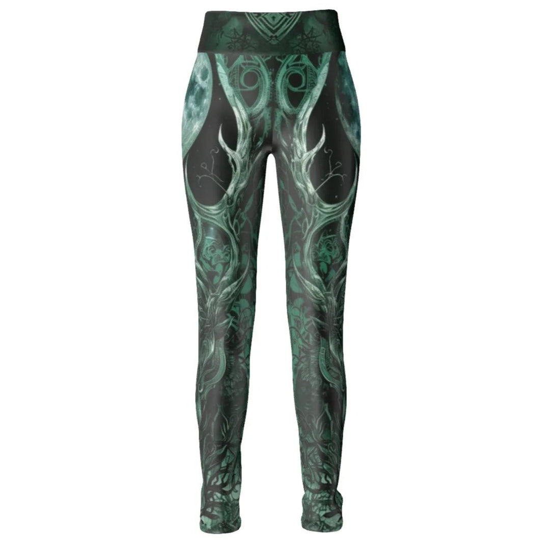 Viking Leggings, Women’s Norse Mythology Yoga Pants with Celtic Wolf & Warrior Rune Design