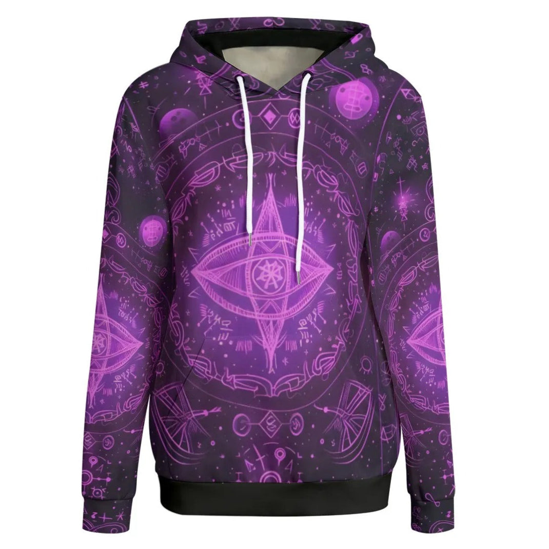 Mystical Fantasy Women Hoodie, All Seeing Eye Hoodie, Purple Magic Symbols Sweatshirt, Psychedelic Pullover, Spiritual Festival Wear, Witchcore Clothing, Boho Mystic Fashion