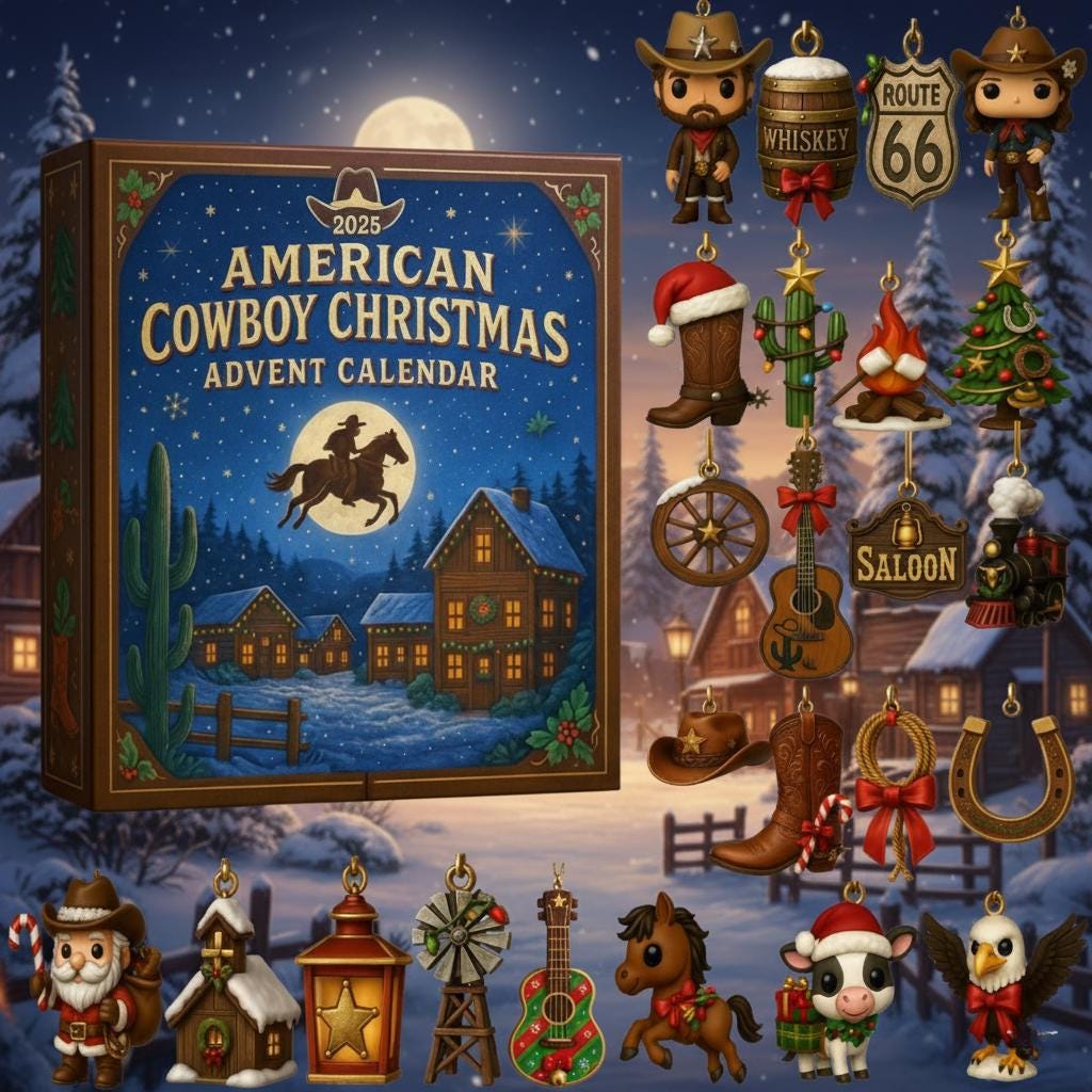 Cowboy Christmas Advent Calendar 2025 – 24 Days of Wild West Ornaments – Holiday Countdown Gift for Western Lovers & Country Fans