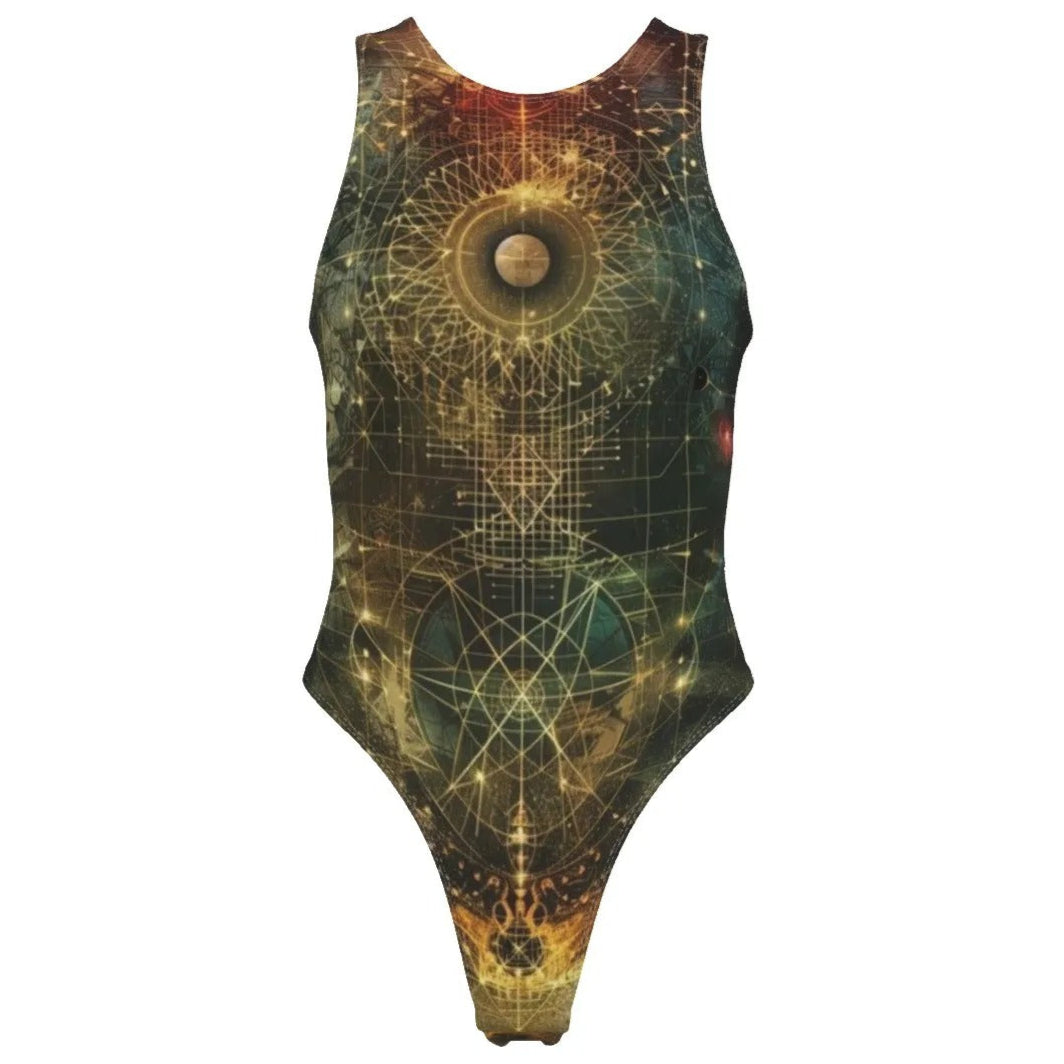 Celestial Alchemy Swimsuit, Spiritual Swimwear with Astrology & Alchemy Symbols, Swimsuit for Starseeds & Divine Feminine Energy