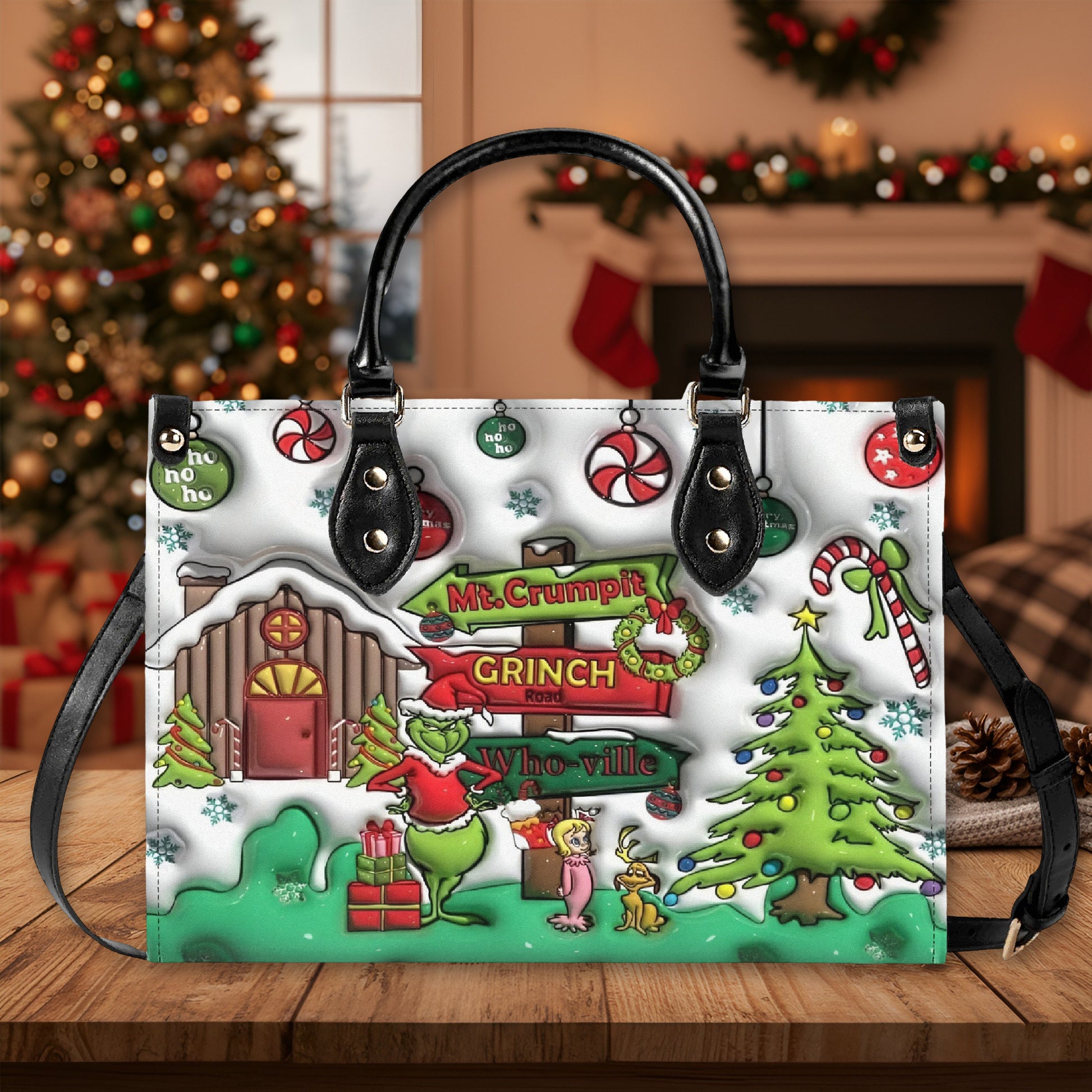Christmas Village Handbag, Festive Holiday Tote, Cozy Winter Purse, Christmas Party Shoulder Bag Gift