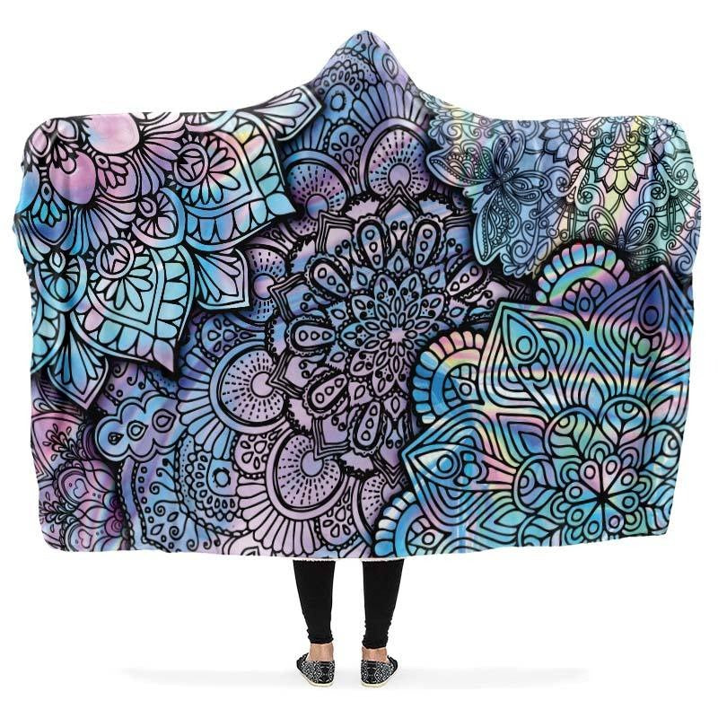 Mandala Hooded Planket – Soft Pastel Mandala Pattern Hooded Blanket, Cozy and Stylish, BKLAC133