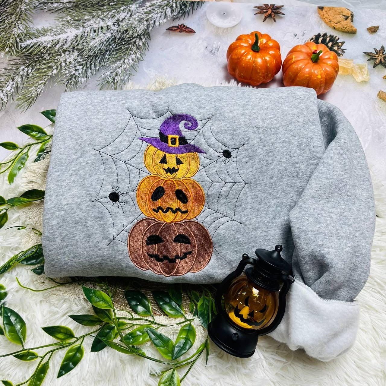 Embroidered Pumpkin Sweatshirt, Embroidered Fall Sweatshirt, Jack-o-Lantern Sweatshirt, Halloween Embroidered Sweatshirt, Spooky Season, Halloween Gift EBAC20