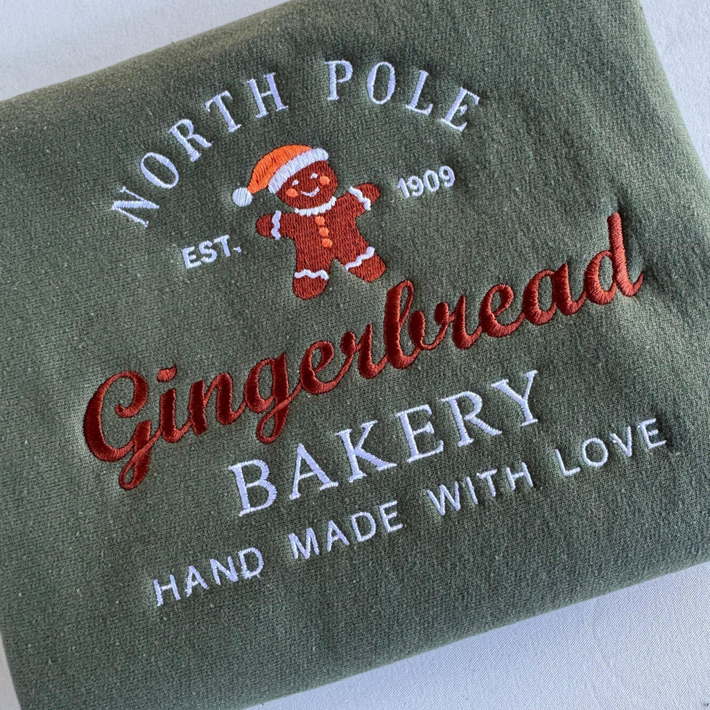 Gingerbread Bakery Embroidered Sweatshirt, Christmas Crewneck Holiday Sweater, North Pole Cookie Baking Shirt, Xmas Women Gift, Baker Gift. EBAC68