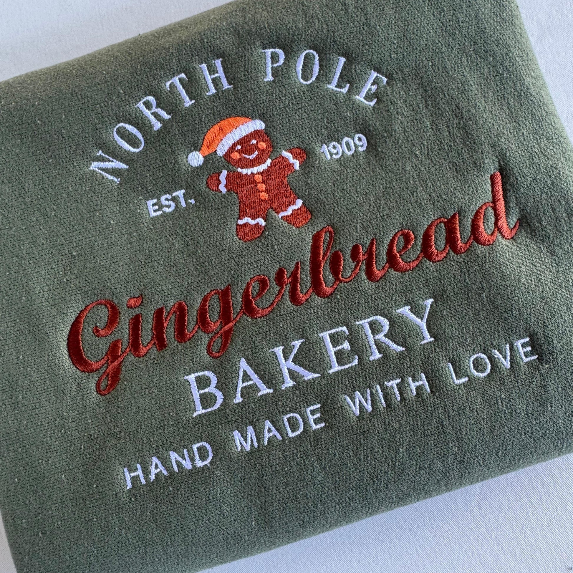 Gingerbread Bakery Embroidered Sweatshirt, Christmas Crewneck Holiday Sweater, North Pole Cookie Baking Shirt, Xmas Women Gift, Baker Gift. EBAC68