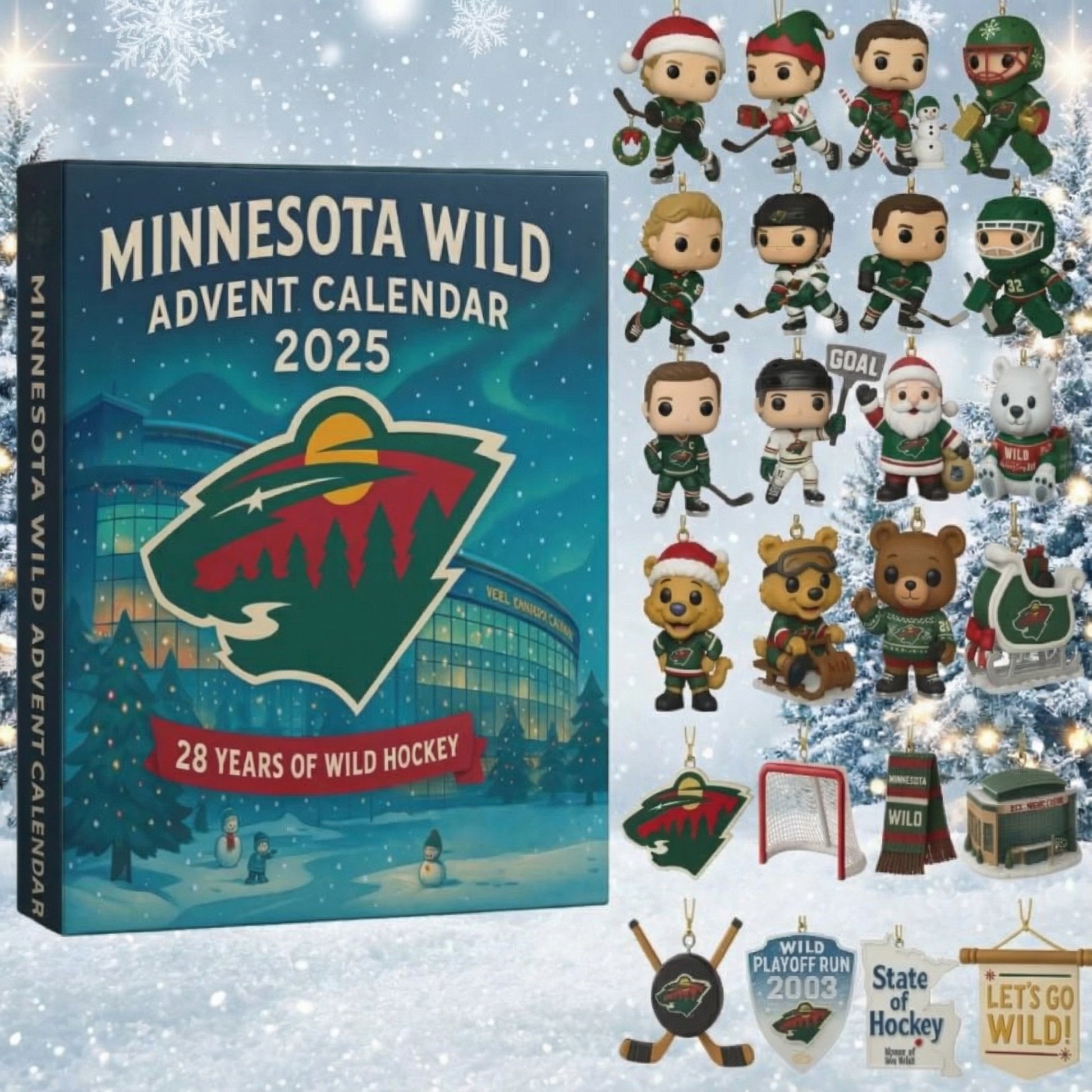 Minnesota Wild Advent Calendar 2025, NHL Fan Gift, 24 Mini Figures, Hockey Collectible Set, Christmas Countdown Box