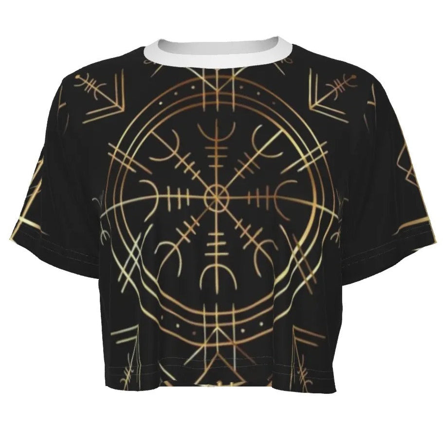 Viking Vegvisir Mysticism Crop Top, Norse Compass Rune Shirt, Nordic Viking Spiritual Fashion, Viking Sacred Geometry Top
