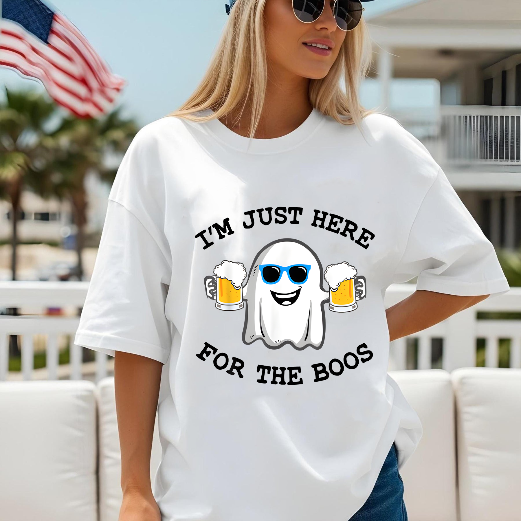 Funny Halloween Shirt, I'm Just Here for the Boos Ghost Tee, Beer Lover, Booze Party Shirt