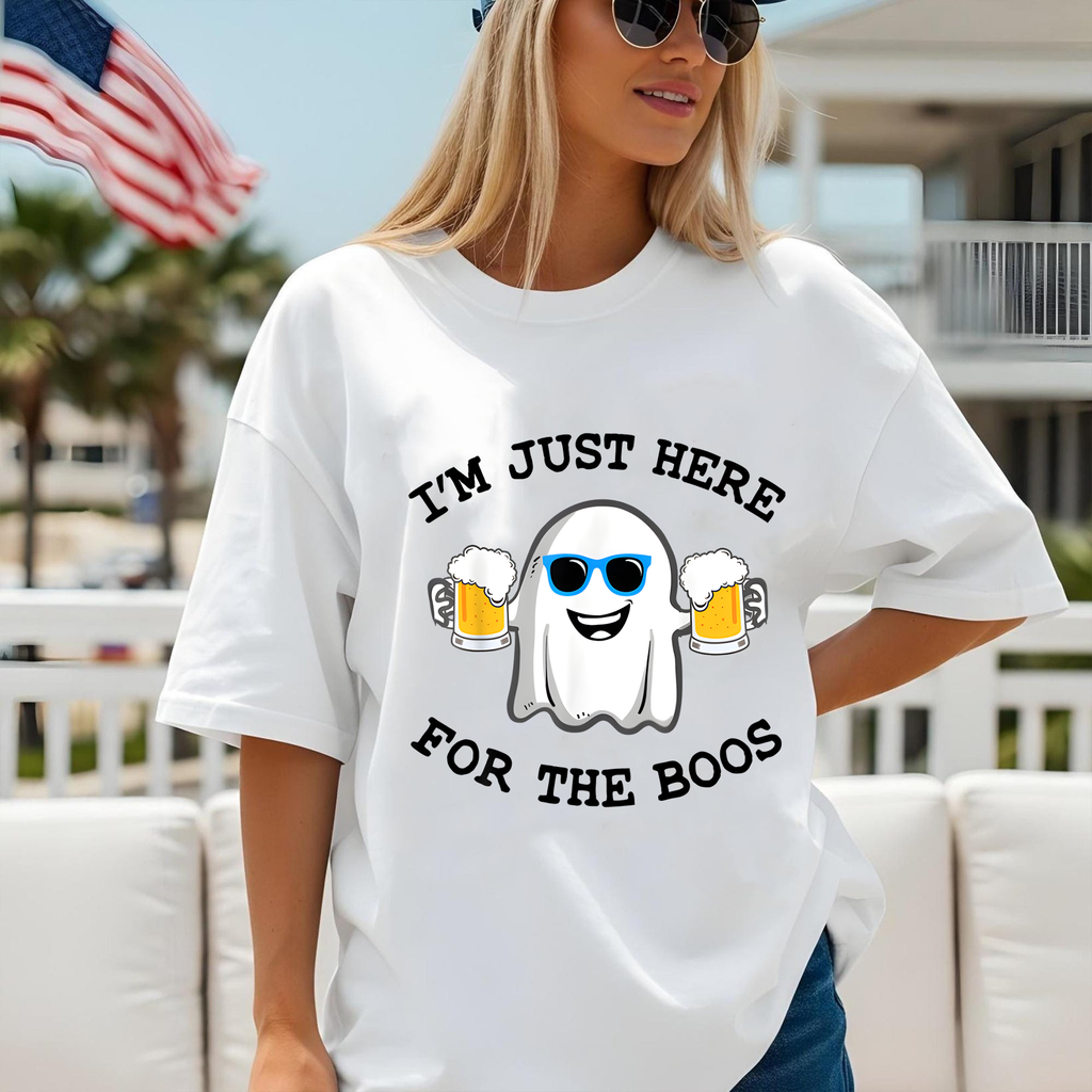 Funny Halloween Shirt, I'm Just Here for the Boos Ghost Tee, Beer Lover, Booze Party Shirt