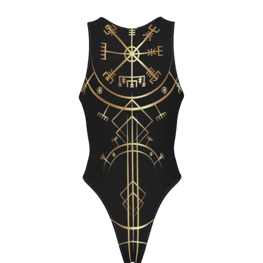 Viking Vegvisir Mysticism Swimsuit, Norse Compass Viking Swimwear, Nordic Rune Bathing Suit, Viking Sacred Geometry Beachwear