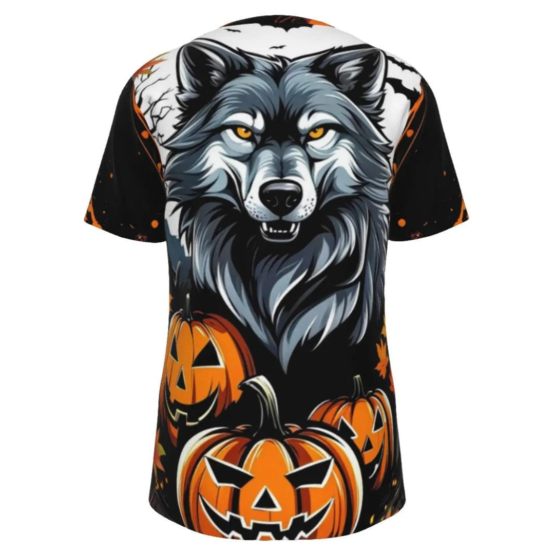 Howling Halloween Costumes Night Wolf T-Shirt, Spooky Pumpkin Bat Custom T Shirts, Halloween Moon Wolf Shirt, Scary Fall Autumn Top, Halloween Costume Ideas